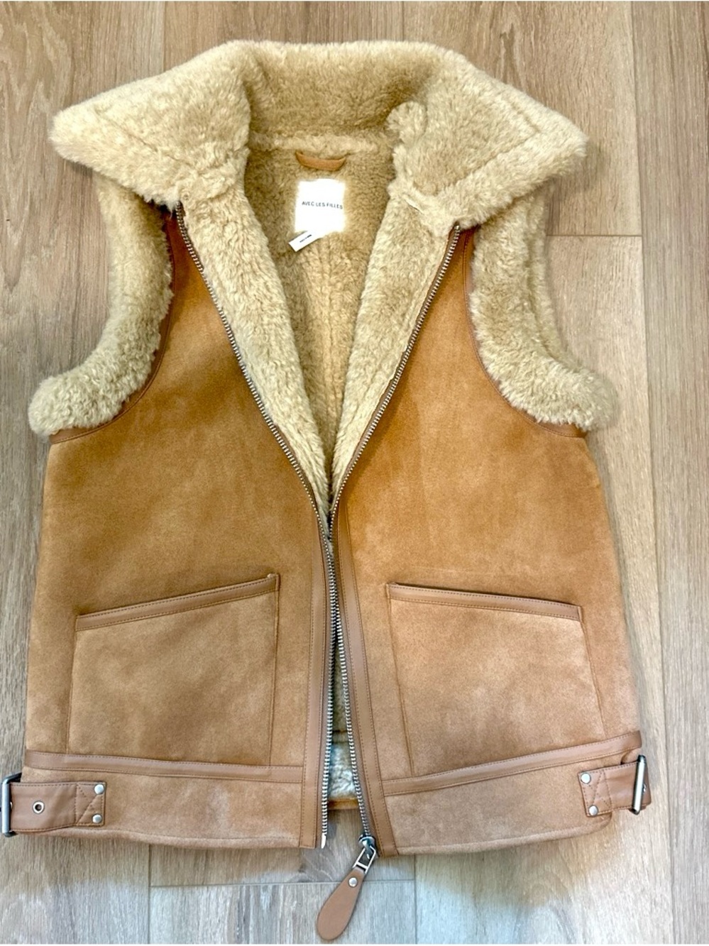EUC - Avec Les Filles Suede Shearling-Lined Vest